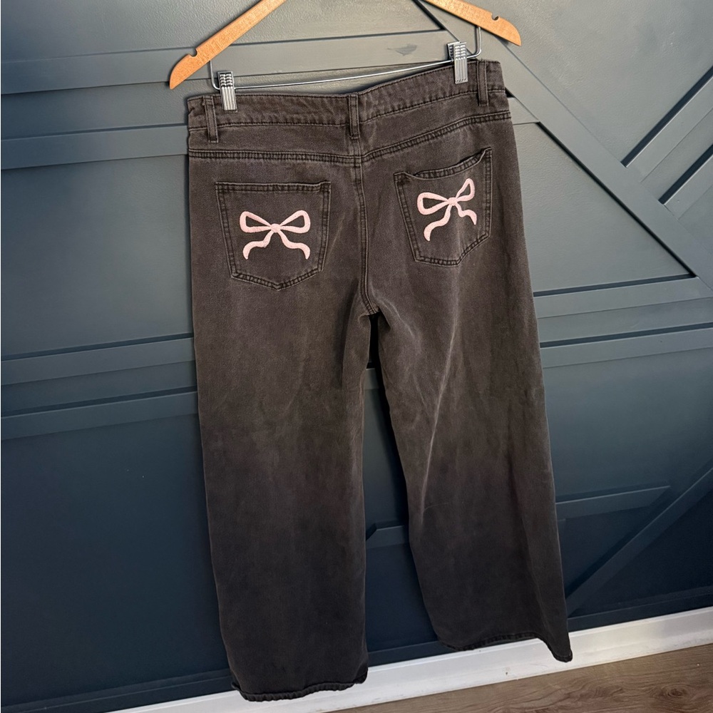 Edikted Black Jeans with Pink Bow Accents